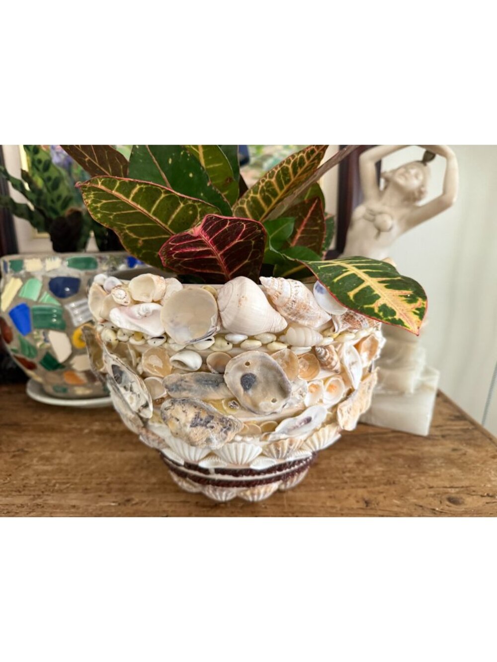 Coastal Living ~ Large Ceramic Planter Container Pot ~ Sea Shell Encrusted